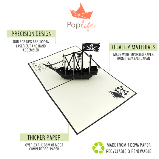 Black Pirate Ship Pop Up Card