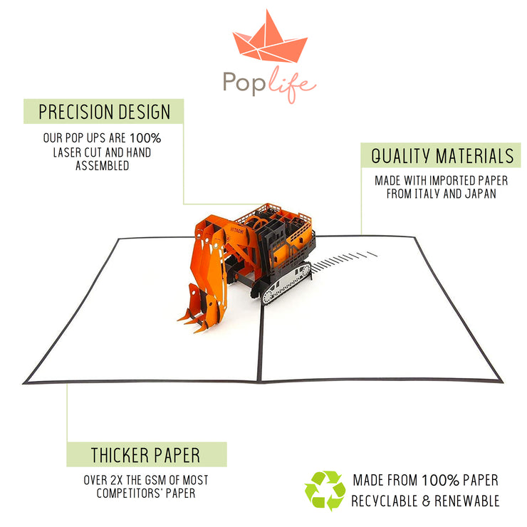 Digger Excavator Machine Pop Up Card