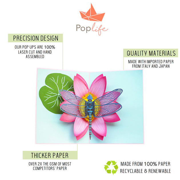 PopLife Blue Dragonfly and Lotus Pop Up Card