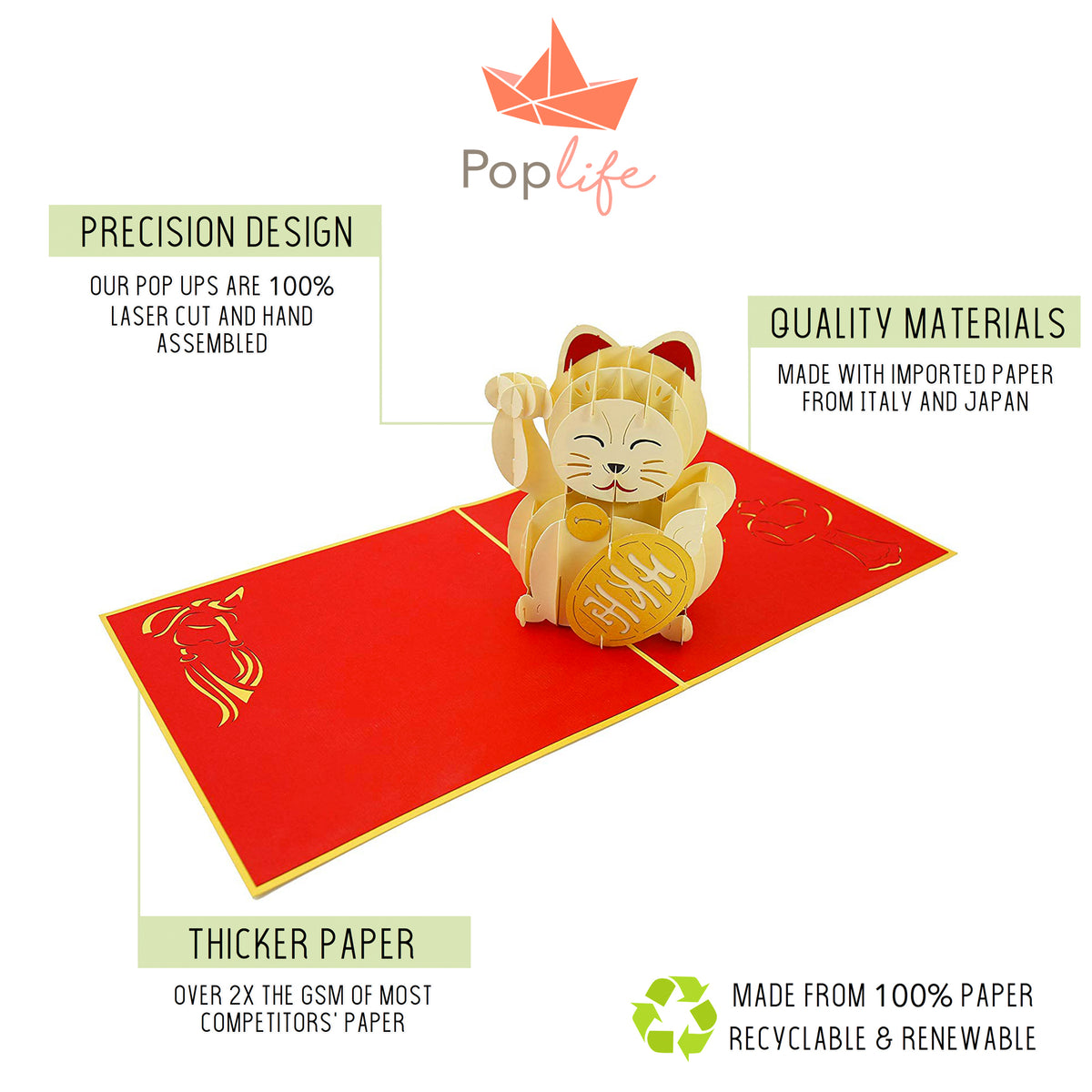 Maneki-Neko Lucky Cat Pop Up Card