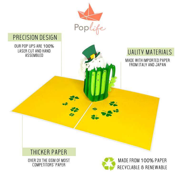 Green St. Patrick's Day Beer Pop Up Card