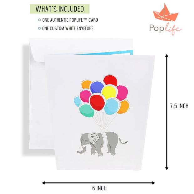 Flying Elephant and Balloons Pop Up Card