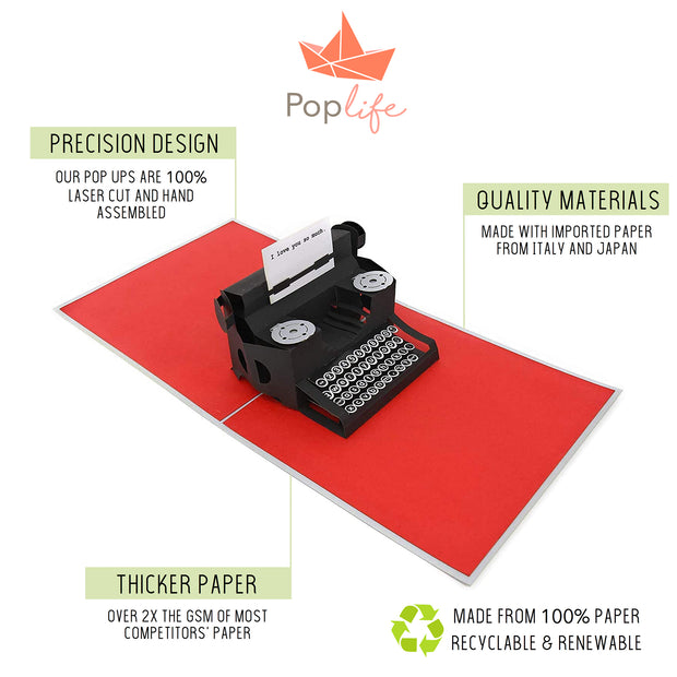 "I Love You So Much.” Typewriter Pop Up Card