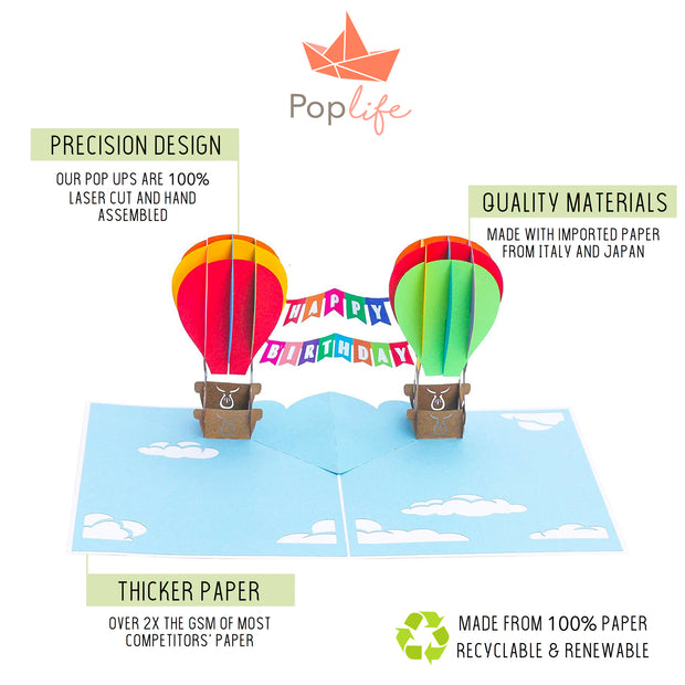 HAPPY BIRTHDAY Hot Air Balloons Pop Up Card
