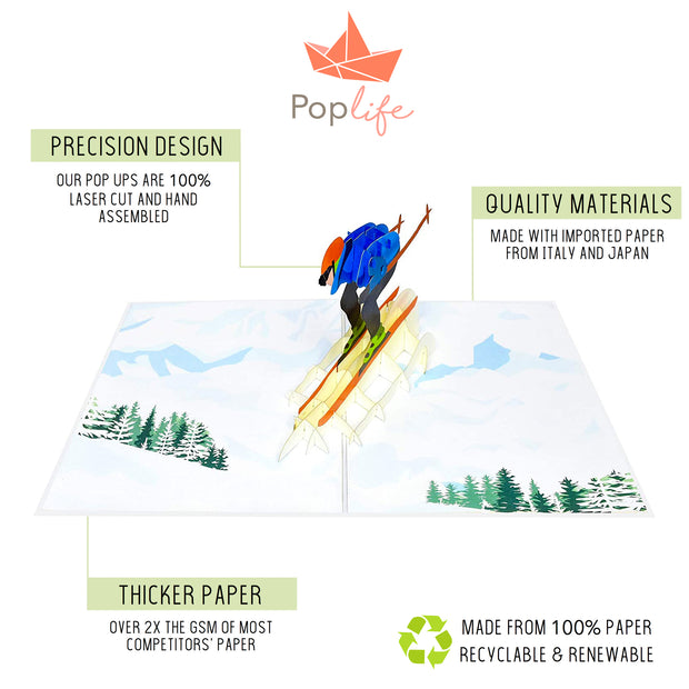 Mountain Skier Pop Up Card