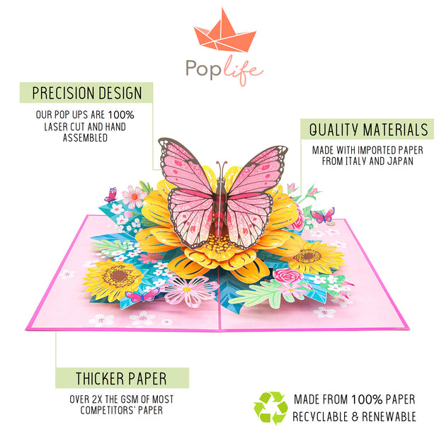 Beautiful Day Butterfly and Colorful Flowers Pop Up Card