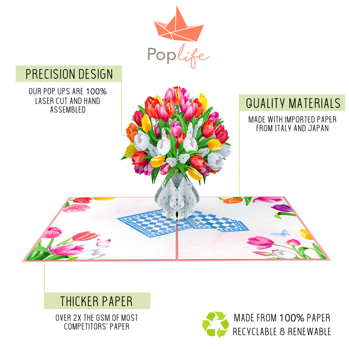 Colorful Tulip Bouquet Pop Up Card