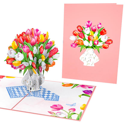 Colorful Tulip Bouquet Pop Up Card