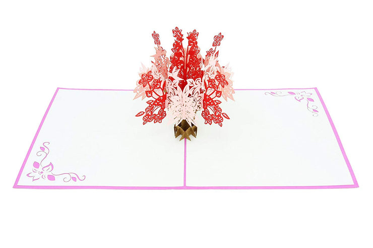 PopLife Pop-Up card features red and pink flowers in a vase
