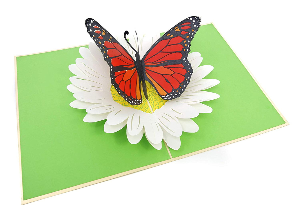 PopLife Pop-up card features orange butterfly on a white petal