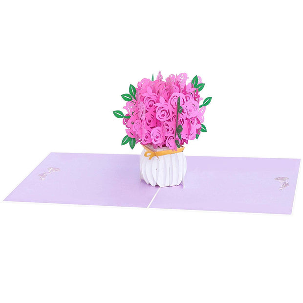 Pink Rose Bouquet Pop Up Card from PopLife. Best Anniversary Card or Mother's Day Gift