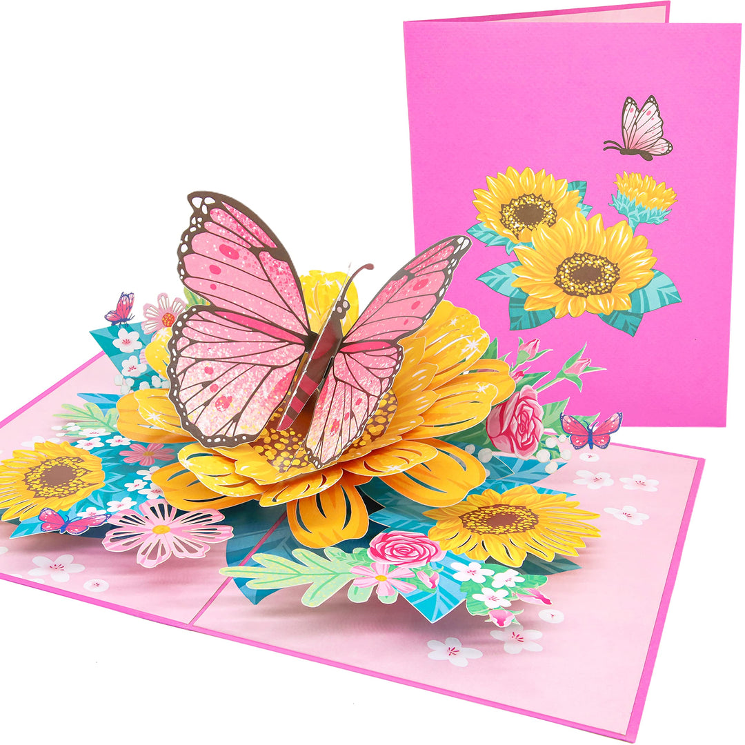 HBlife 3D Pink Butterfly Pop-Up Karte – Besondere Grußkarte Mit Überraschungseffekt